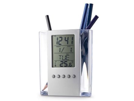 pennenhouder met klokje en thermometer