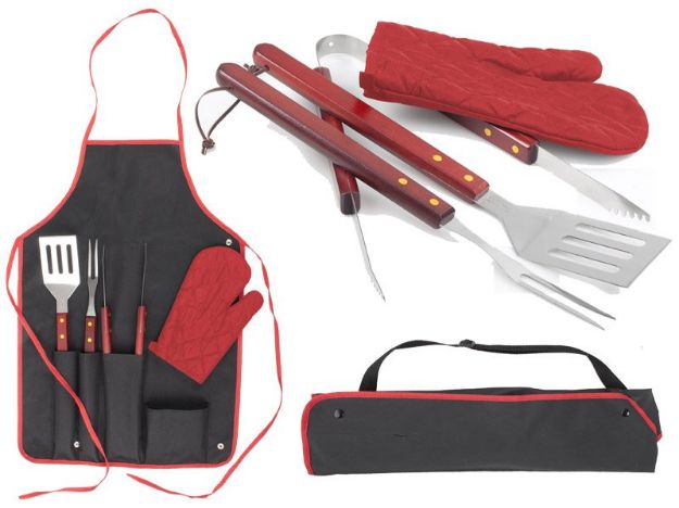 vijf delige bbq set met drie rvs accessoires