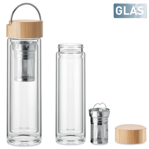 glazen fles dubbelwandig 400ml