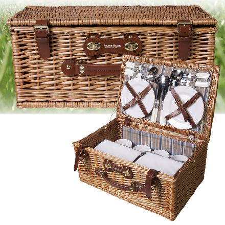 wilgenhouten picknickmand met picknickaccessoires