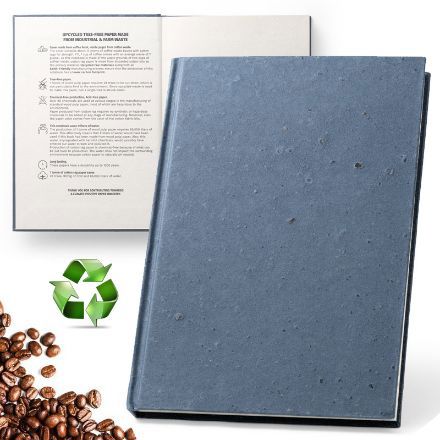 a5 notitieboekje van koffieschillen en katoenafval