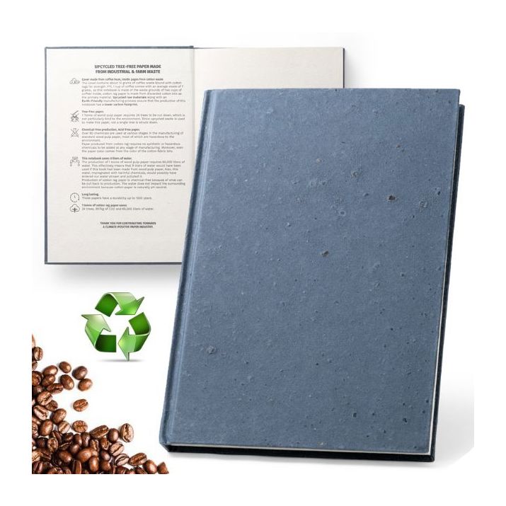a5 notitieboekje van koffieschillen en katoenafval