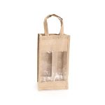 jute zak met pvc venster voor twee flessen