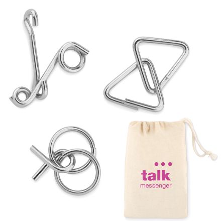 set van 3 denkspelletjes in katoenen tasje.