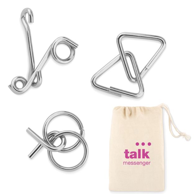 set van 3 denkspelletjes in katoenen tasje.