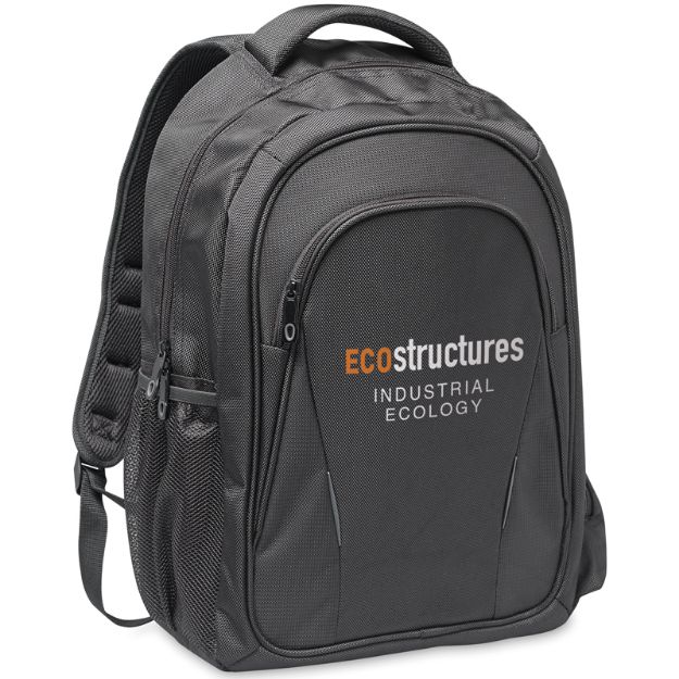 15 inch laptop rugtas met hoofdvak en voorvak.