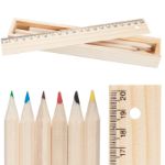 zes delige gekleurde potloden, in houten doosje.