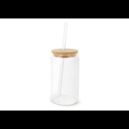 glas met bamboe deksel en rietje 450 ml