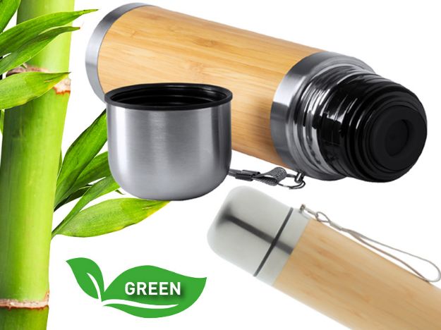 rvs thermosfles met bamboe bekleding tiakyr 420 ml