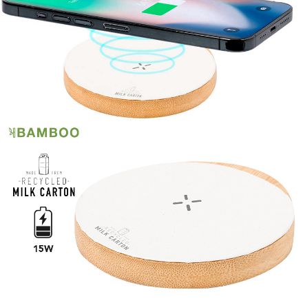 draadloze oplader van melkverpakkingen en bamboe