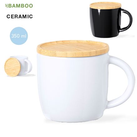 keramische mok met bamboe deksel zenara 350 ml