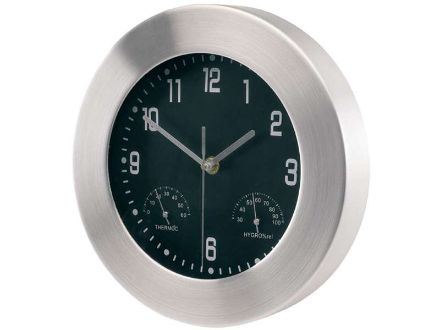 aluminium wandklok met thermometer en hygrometer