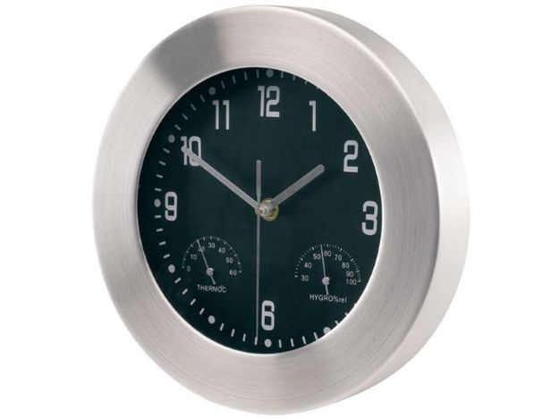 aluminium wandklok met thermometer en hygrometer