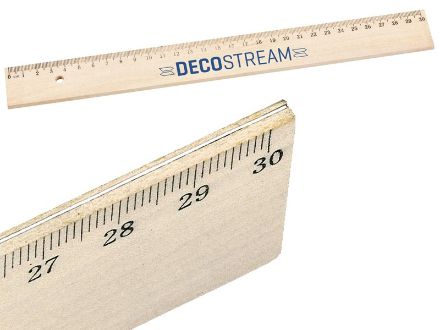 houten lat 30 cm met ingelegde metaalstrip.