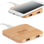 bamboe draadloze oplader met 2 hubs
