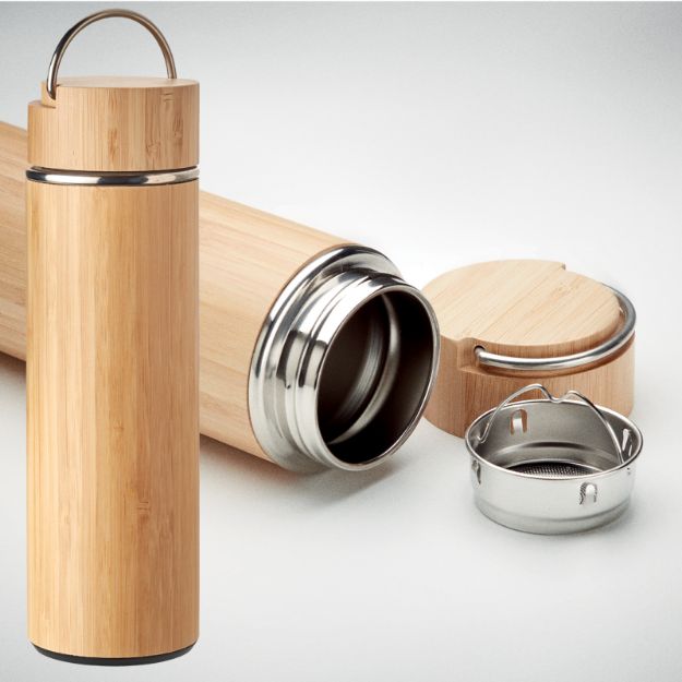 dubbelwandige thermosfles hout 480 ml