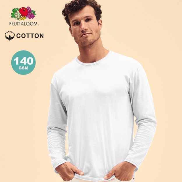 wit t-shirt lange mauwen 140 gr fruit of the loom
