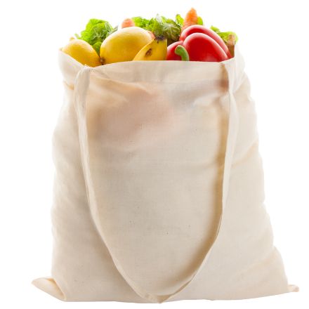 herbruikbare, katoenen winkeltas met lange hengsel