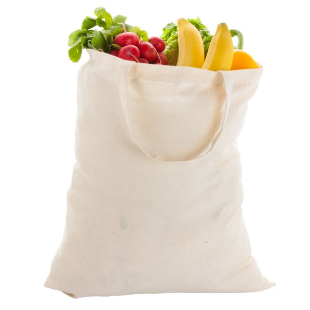 herbruikbare, katoenen winkeltas met korte hengsel