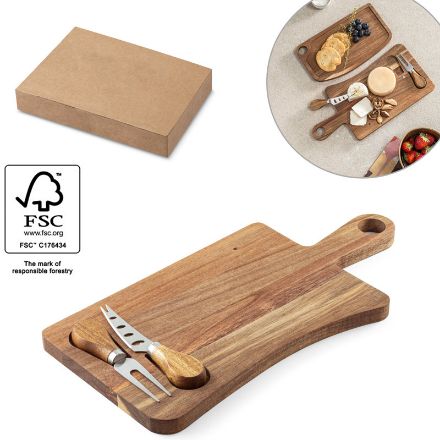 kaasplank in acaciahout met twee bestekken