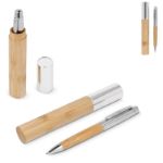 metalen balpen bamboe in koker blauwe inkt