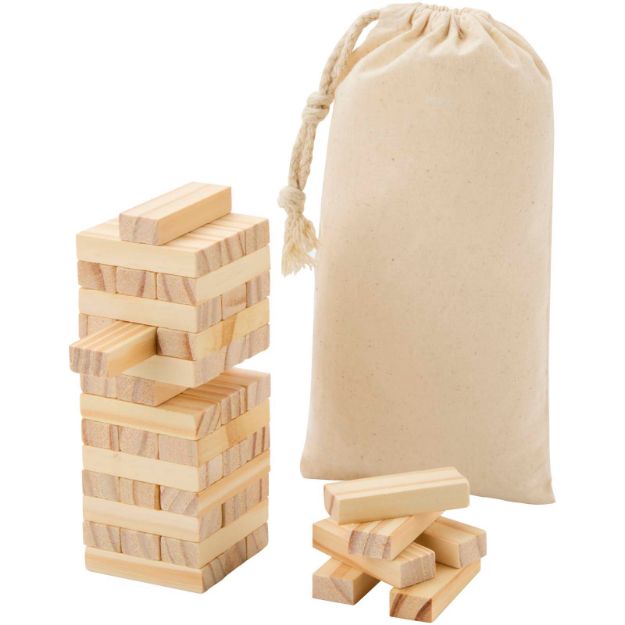 jumble spel met omvallende toren van hout
