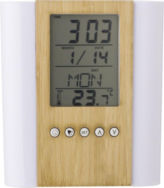 bamboe pennenhouder met klok hassan