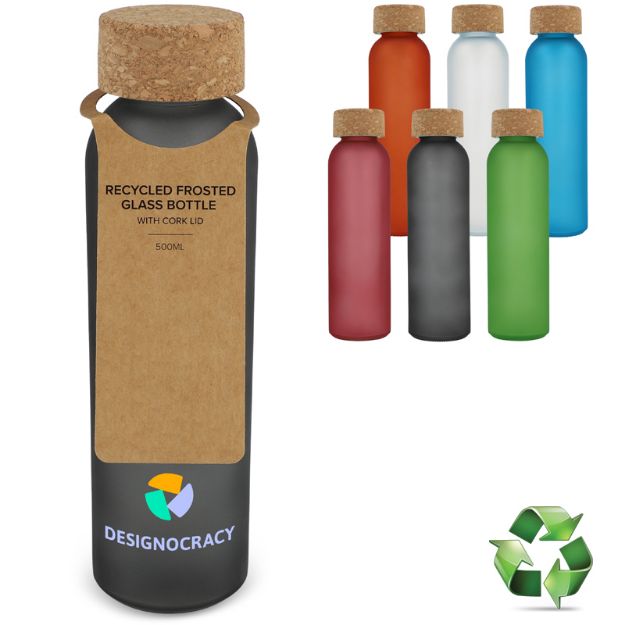 matglazen gerecycled fles met kurken dop 500 ml