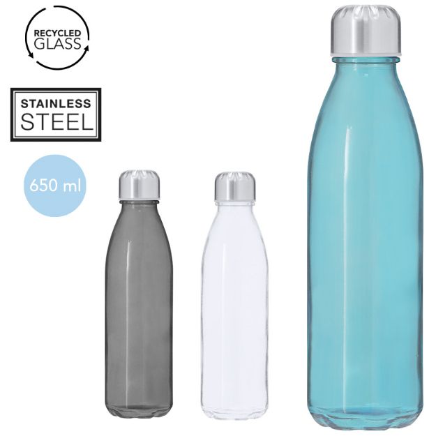 drinkfles recycled glas en rvs kamby 650 ml