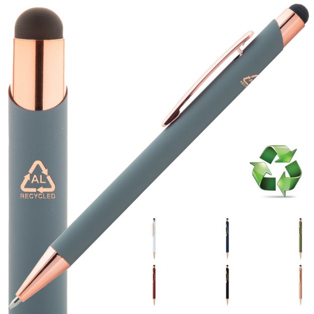 touch balpen van recycled aluminium blauwe inkt