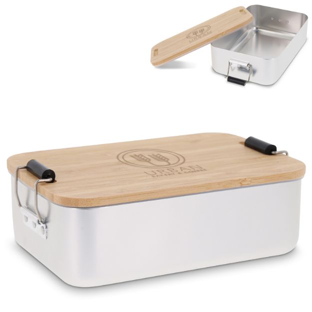 lunch box aluminium met bamboe deksel1000 ml