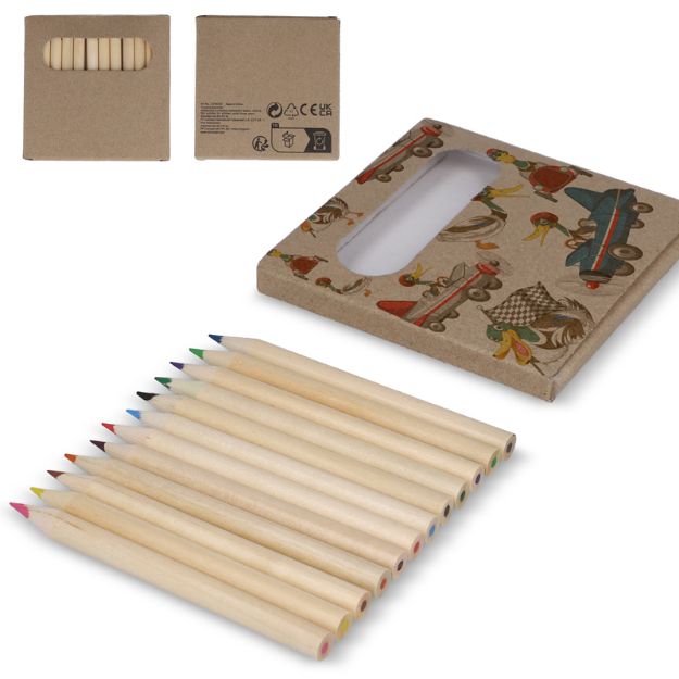 12 kleurpotloden in kraft doosje