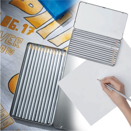 metalen doos met 12 zilverkleurige kleurpotloden