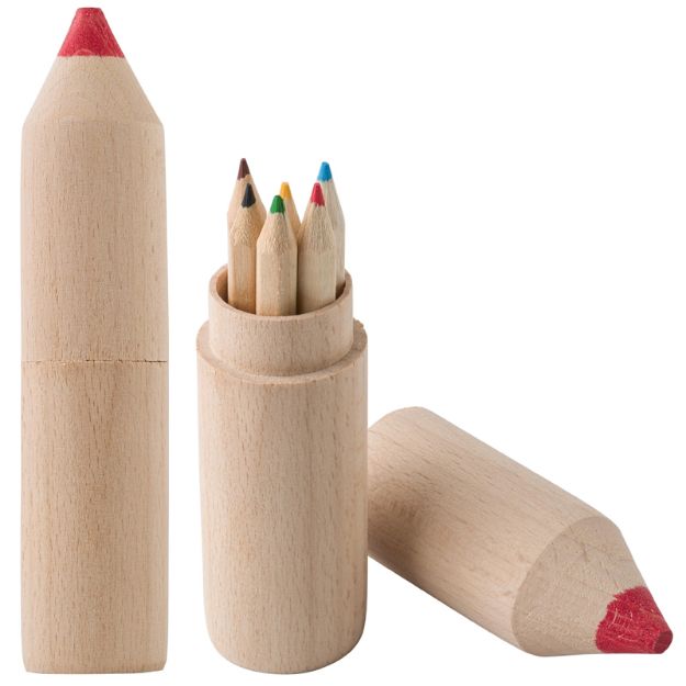 houten koker met kleurpotloden francis