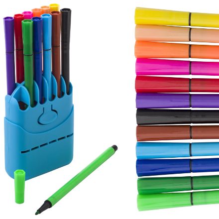 kunststof cassette met 12 viltstiften evan