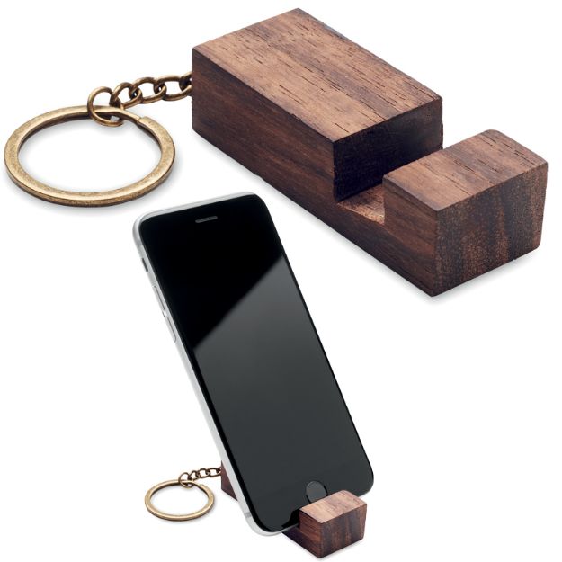 walnoten telefoonhouder met sleutelring