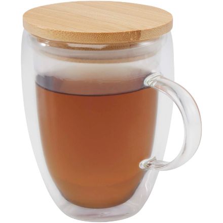 leona 350 ml glazen beker met bamboe deksel
