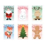 glimn. set van zes bladen met kerstfiguren