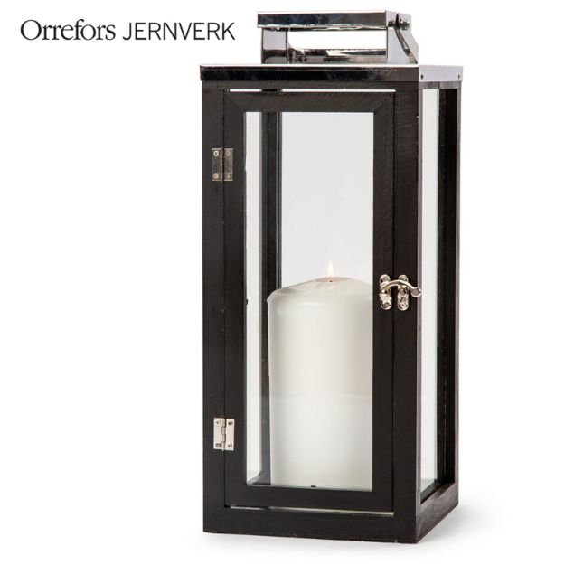 orrefors jernverk rvs lantaarn met hout