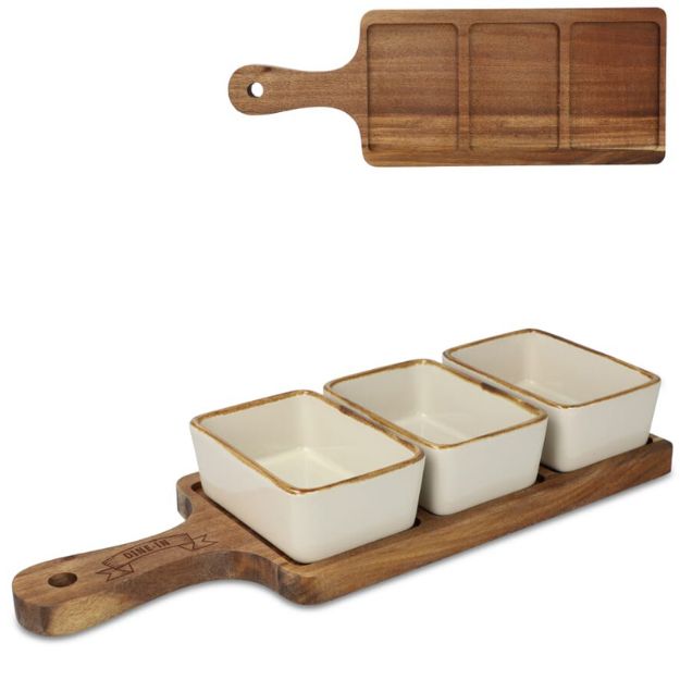 insideout houten serveerplank met 3 schaaltjes