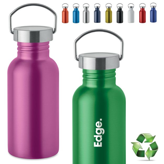 enkelwandige fles recycled rvs 500 ml lekvrij