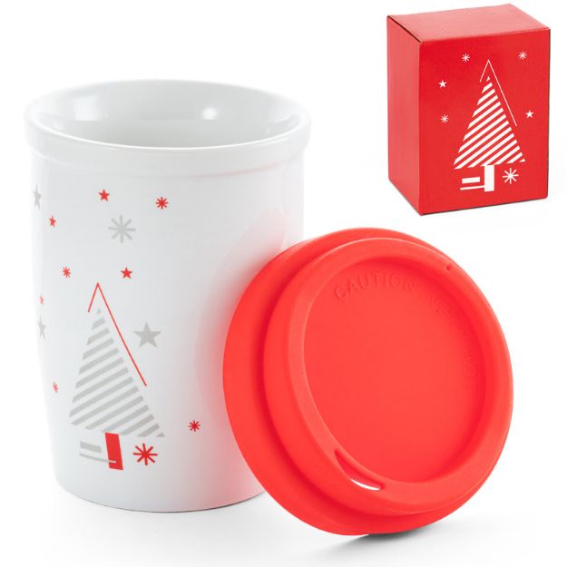 hazard. porseleinen reisbeker met kerstversiering