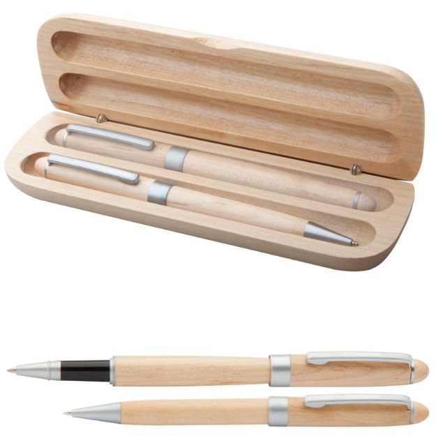 houten pennenset sniper met balpen en rollerpen