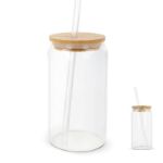 glas met bamboe deksel en rietje 450 ml