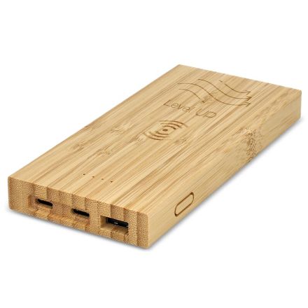 bamboe powerbank draadloos opladen 8000 mah