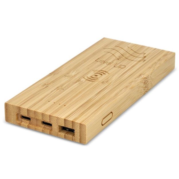 bamboe powerbank draadloos opladen 8000 mah