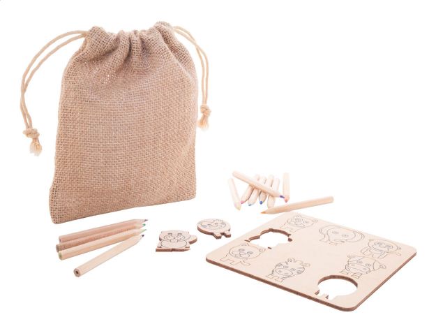 kleurvorm-matchingspel berkenmultiplex in jute zak