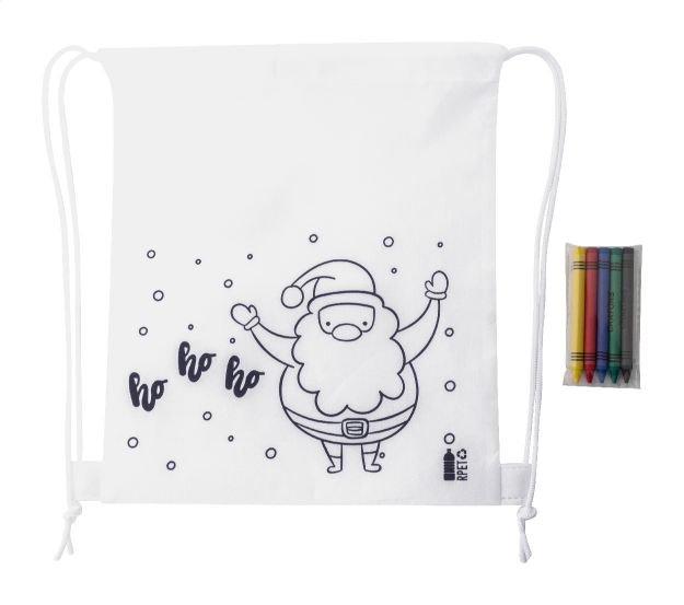 rpet kerstzak met trekkoord en 5 kleurpotloden