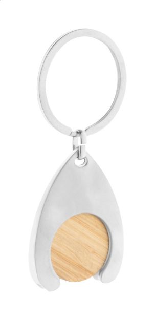 metalen sleutelhanger met bamboe jeton diam 23 mm