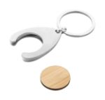 metalen sleutelhanger met bamboe jeton diam 23 mm